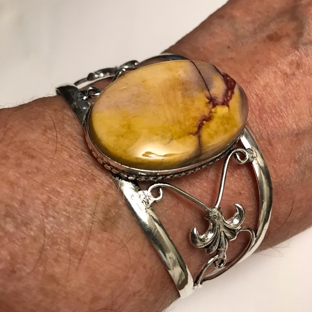 Mookaite Jasper Stamped 925 Sterling Silver Cuff Bracelet
